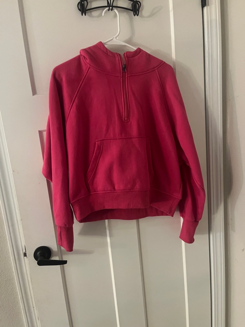 Women's Bright Pink Half-Zip Hoodie with Kangaroo Pocket
